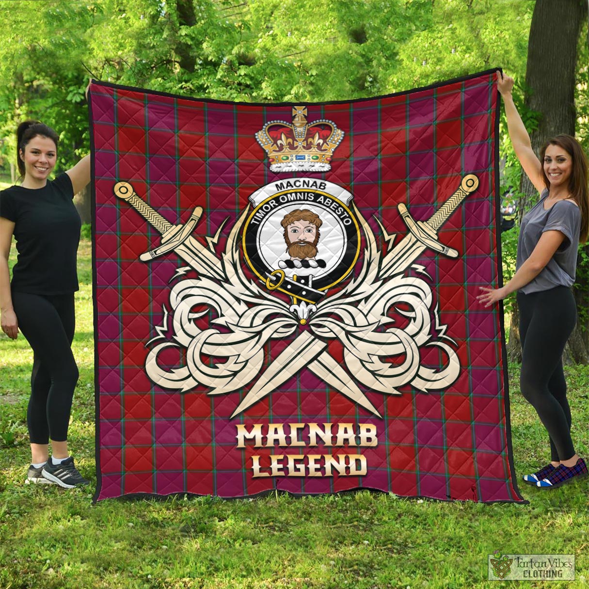 Tartan Vibes Clothing MacNab Old Tartan Quilt with Clan Crest and the Golden Sword of Courageous Legacy