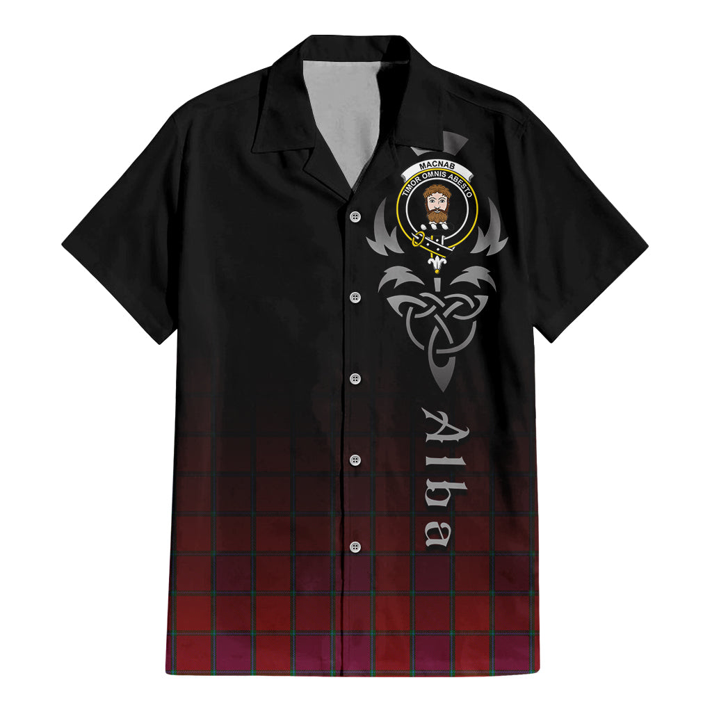 Tartan Vibes Clothing MacNab Old Tartan Short Sleeve Button Up Featuring Alba Gu Brath Family Crest Celtic Inspired