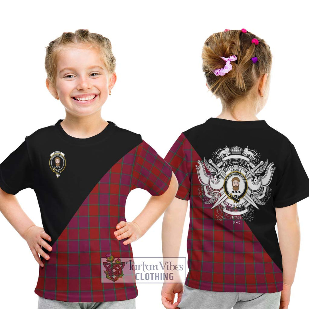 MacNab Old Tartan Kid T-Shirt with Family Crest and Military Logo Style - Tartanvibesclothing Shop