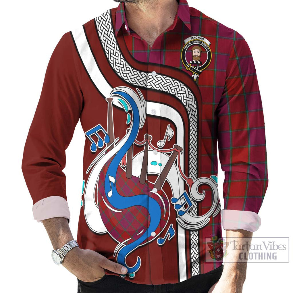 MacNab Old Tartan Long Sleeve Button Shirt with Epic Bagpipe Style - Tartanvibesclothing Shop