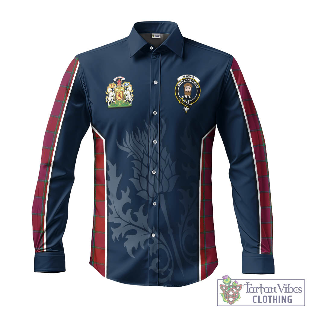 Tartan Vibes Clothing MacNab Old Tartan Long Sleeve Button Up Shirt with Family Crest and Scottish Thistle Vibes Sport Style