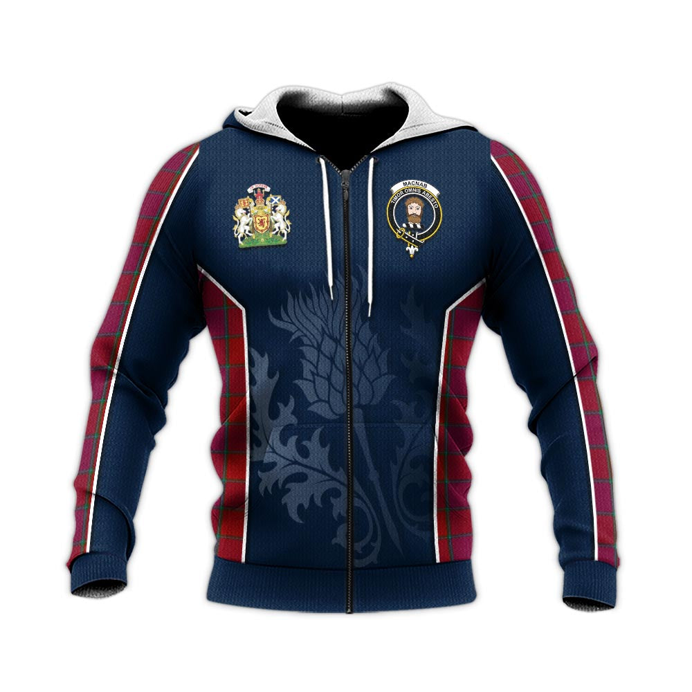 Tartan Vibes Clothing MacNab Old Tartan Knitted Hoodie with Family Crest and Scottish Thistle Vibes Sport Style