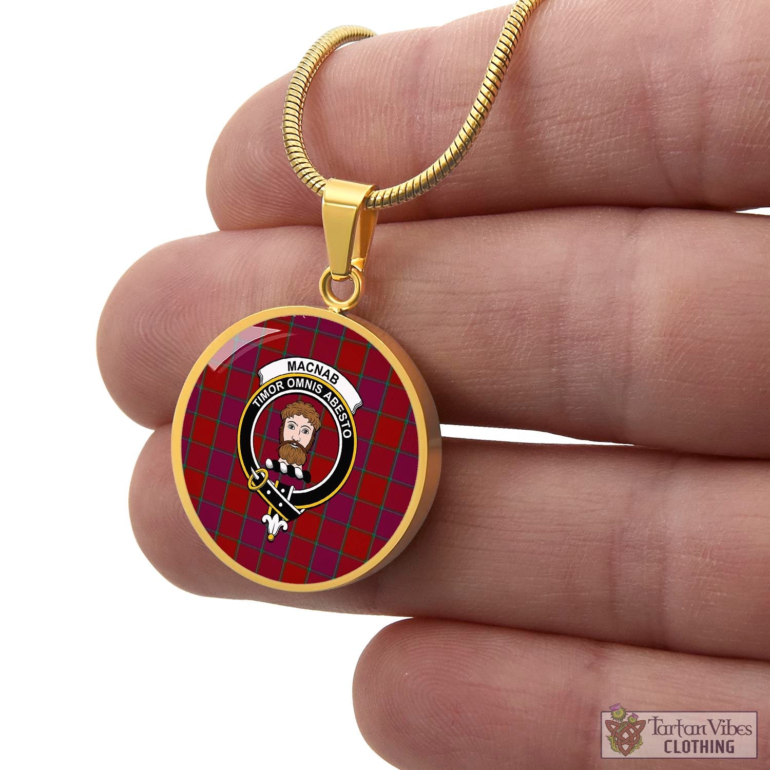 Tartan Vibes Clothing MacNab Old Tartan Circle Necklace with Family Crest