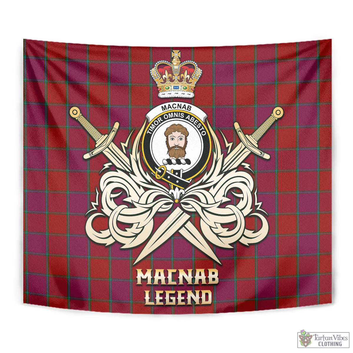 Tartan Vibes Clothing MacNab Old Tartan Tapestry with Clan Crest and the Golden Sword of Courageous Legacy