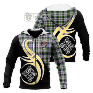 Macnaghten Dress Tartan Knitted Hoodie with Family Crest and Celtic Symbol Style