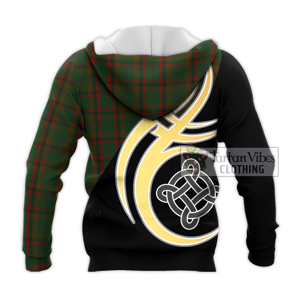 Tartan Vibes Clothing Macnaghten Hunting Tartan Knitted Hoodie with Family Crest and Celtic Symbol Style