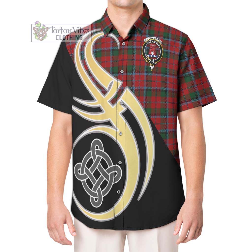 MacNaughton (McNaughton) Tartan Short Sleeve Button Shirt with Family Crest and Celtic Symbol Style Kid - Tartan Vibes Clothing