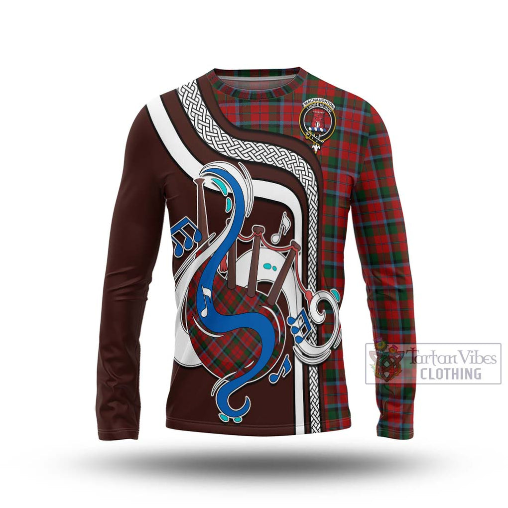 Tartan Vibes Clothing MacNaughton Tartan Long Sleeve T-Shirt with Epic Bagpipe Style