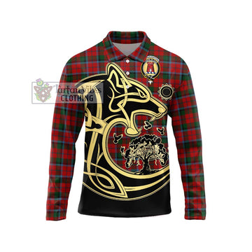 MacNaughton (McNaughton) Tartan Long Sleeve Polo Shirt with Family Crest Celtic Wolf Style