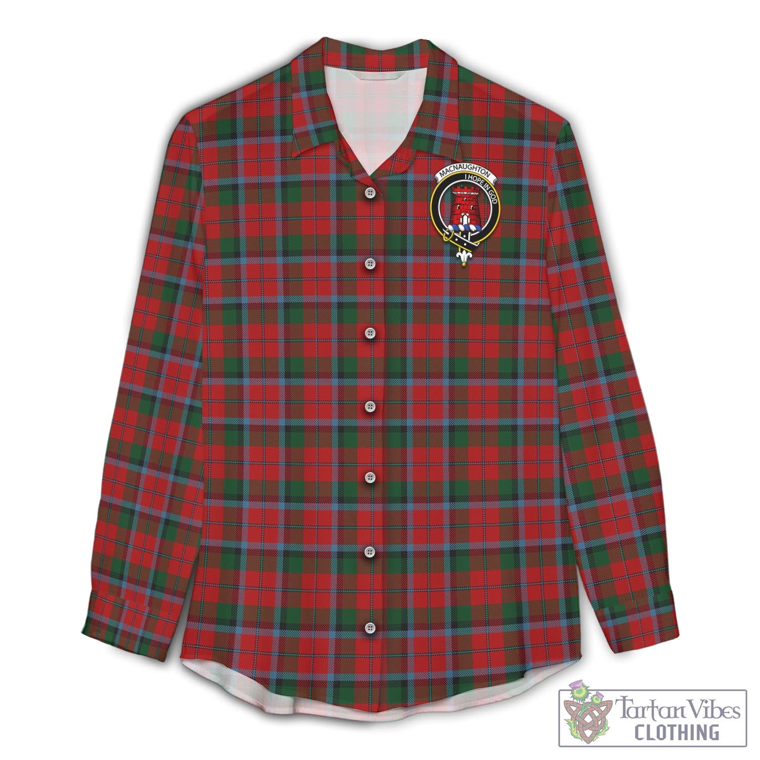 Tartan Vibes Clothing MacNaughton Tartan Womens Casual Shirt with Family Crest