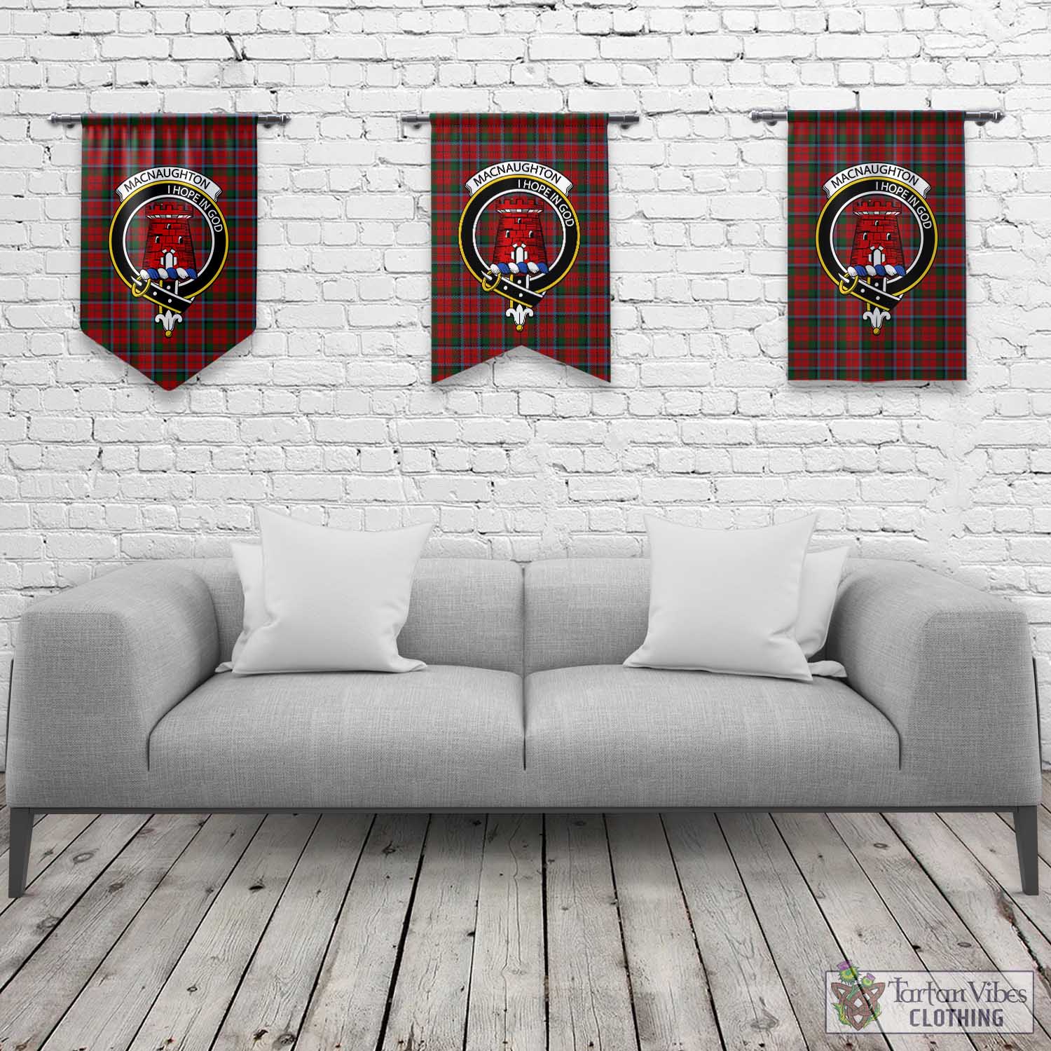 Tartan Vibes Clothing MacNaughton Tartan Gonfalon, Tartan Banner with Family Crest