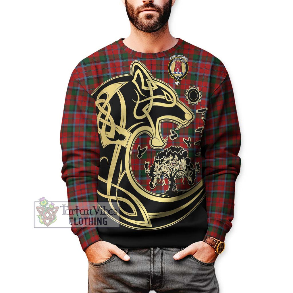 MacNaughton (McNaughton) Tartan Sweatshirt with Family Crest Celtic Wolf Style Unisex - Tartan Vibes Clothing