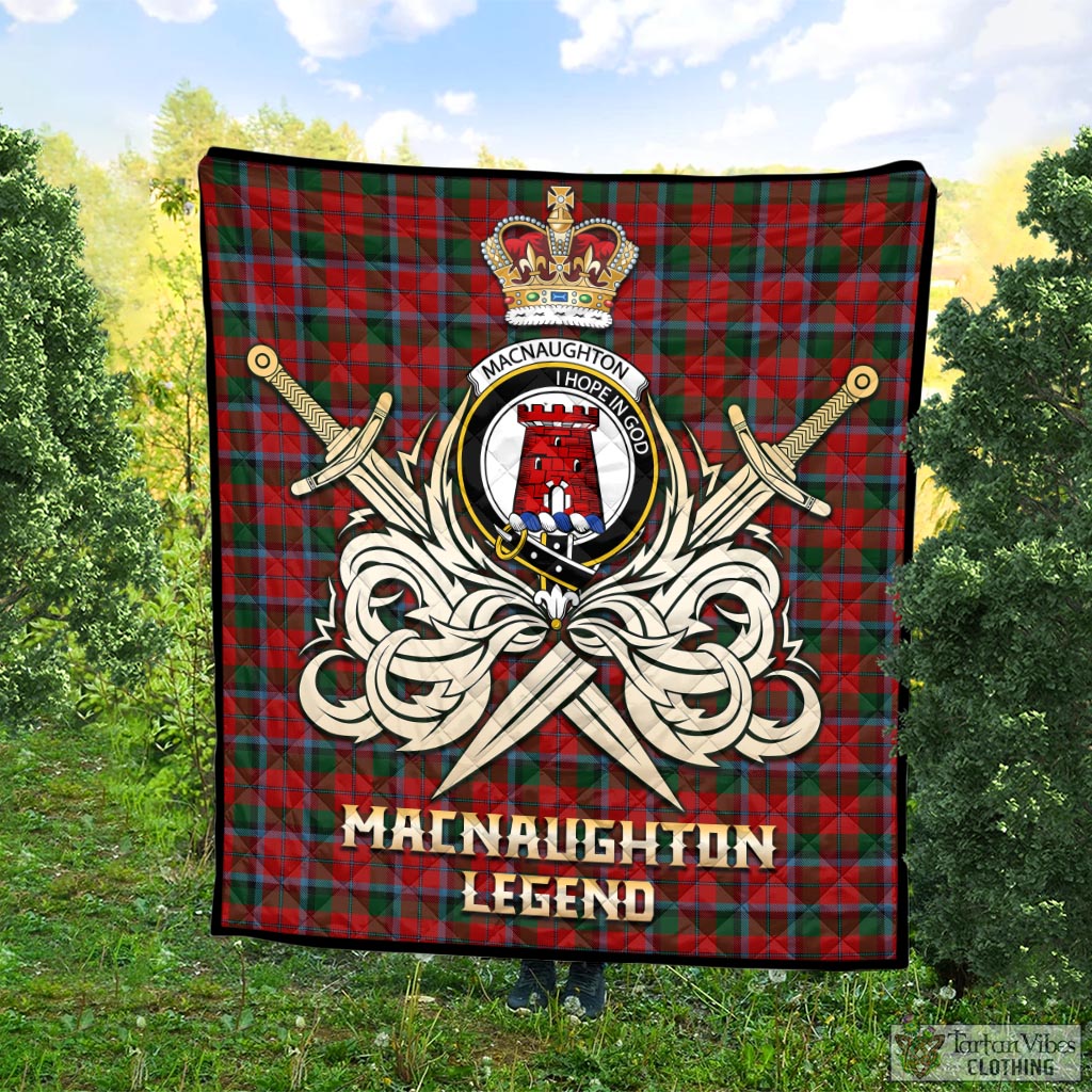 Tartan Vibes Clothing MacNaughton Tartan Quilt with Clan Crest and the Golden Sword of Courageous Legacy