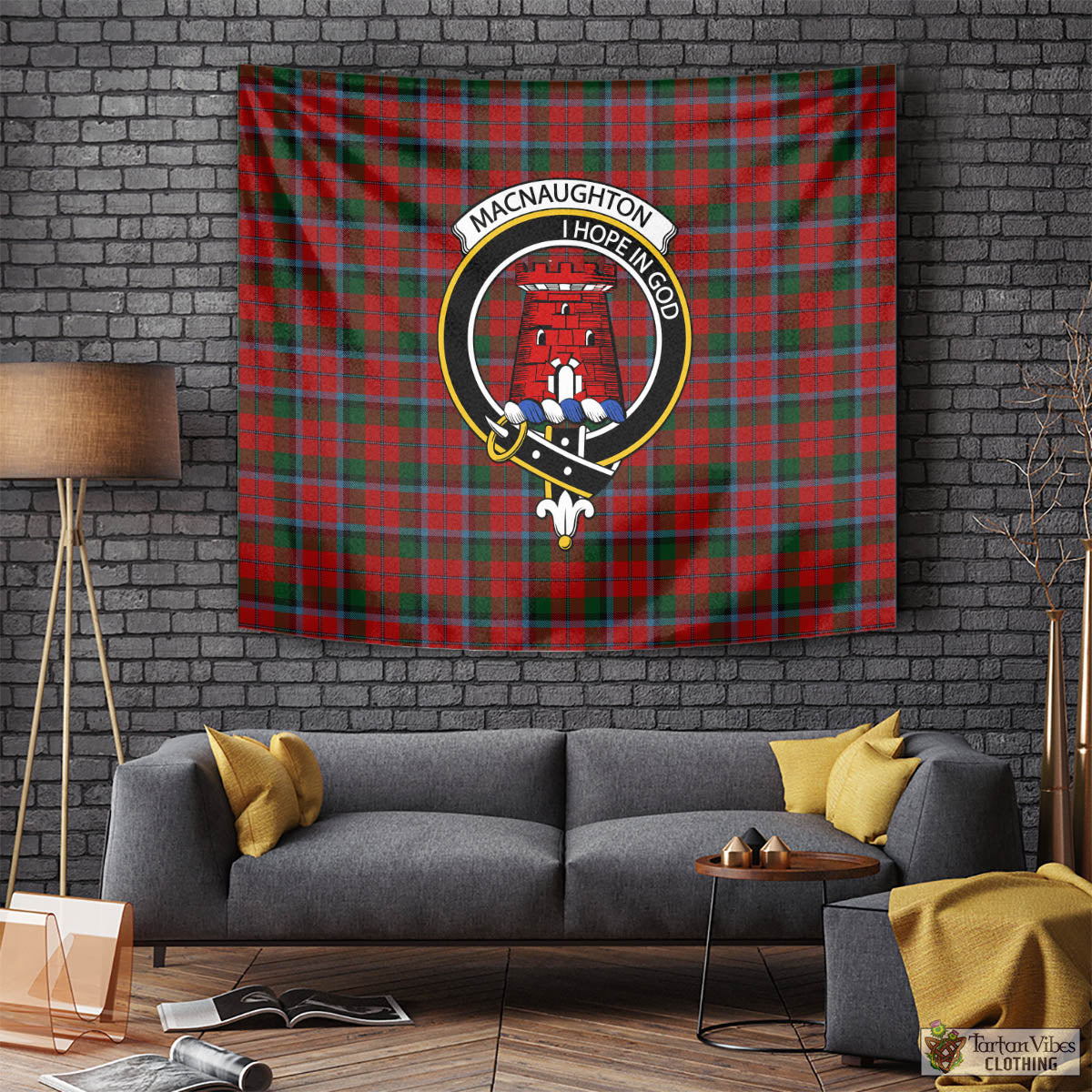 Tartan Vibes Clothing MacNaughton Tartan Tapestry Wall Hanging and Home Decor for Room with Family Crest