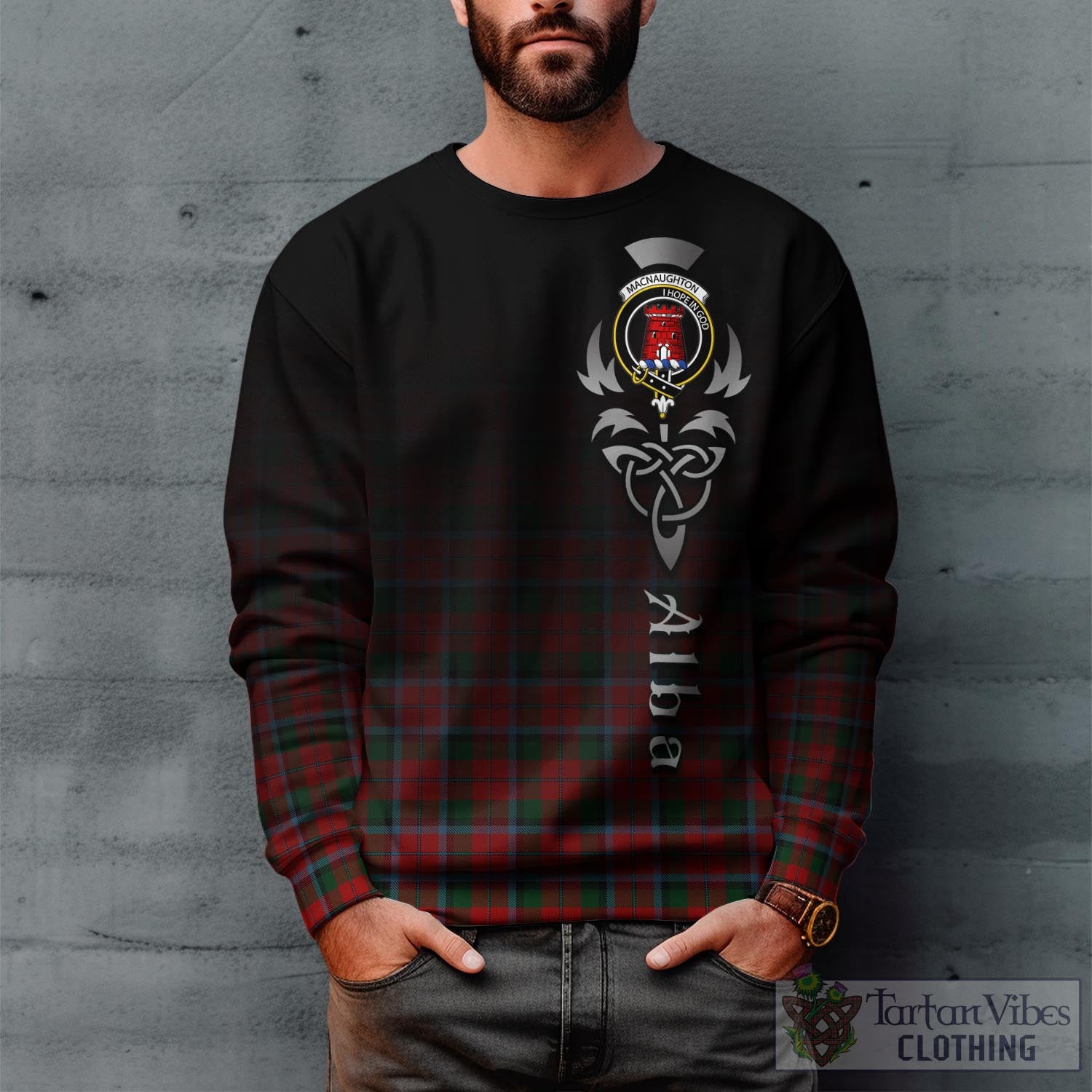 Tartan Vibes Clothing MacNaughton Tartan Sweatshirt Featuring Alba Gu Brath Family Crest Celtic Inspired