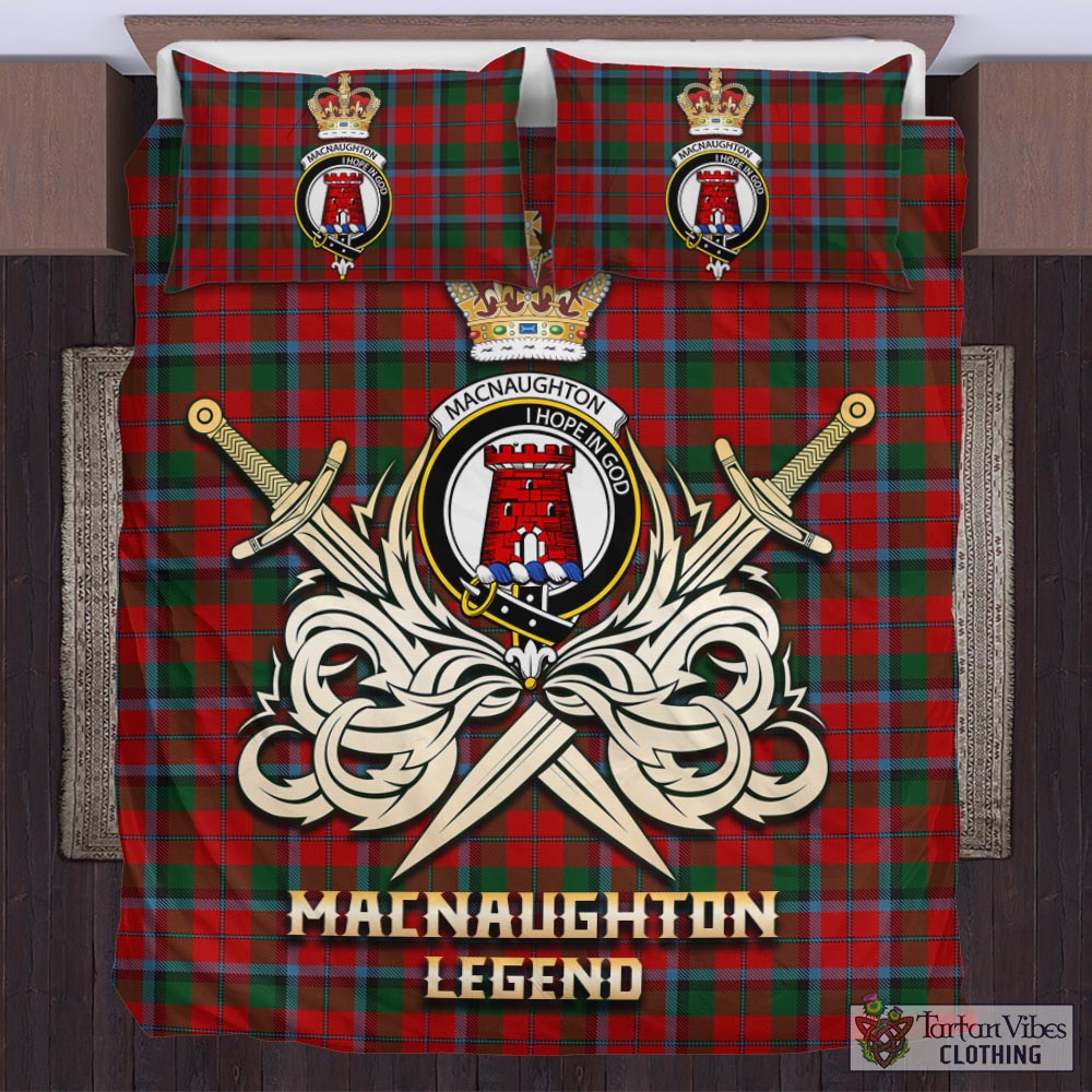 Tartan Vibes Clothing MacNaughton Tartan Bedding Set with Clan Crest and the Golden Sword of Courageous Legacy