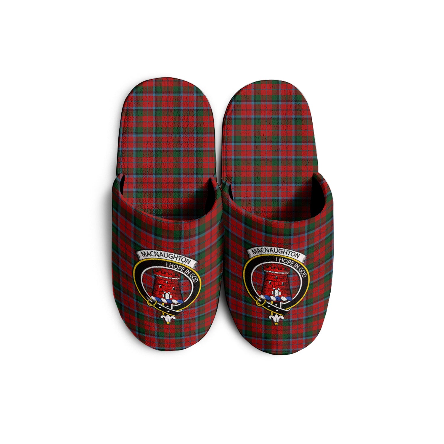 MacNaughton Tartan Home Slippers with Family Crest - Tartanvibesclothing