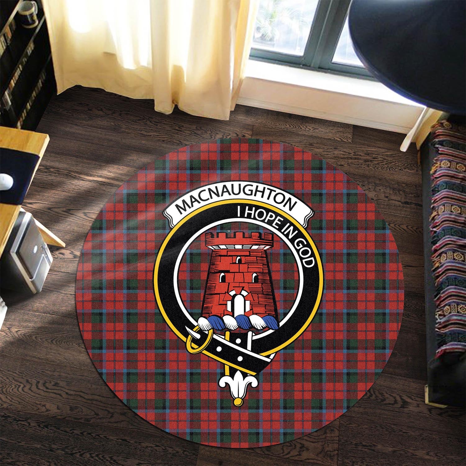 macnaughton-tartan-round-rug-with-family-crest