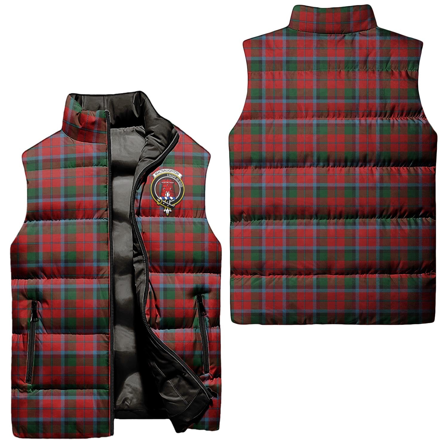 MacNaughton Tartan Sleeveless Puffer Jacket with Family Crest Unisex - Tartanvibesclothing