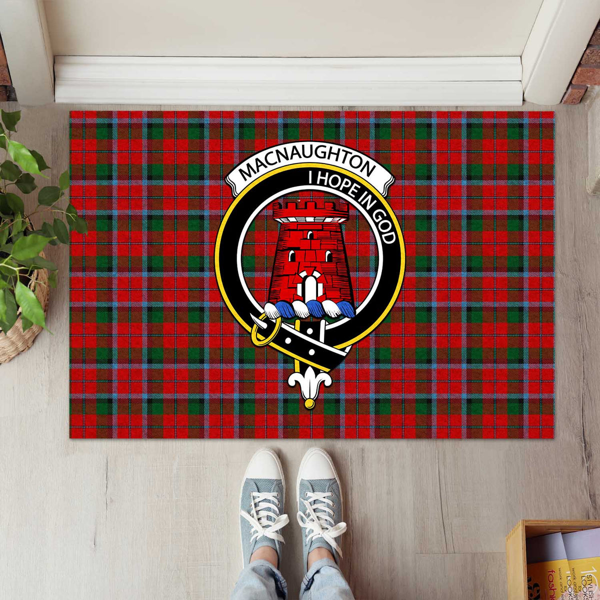 MacNaughton (McNaughton) Tartan Rubber Doormat with Family Crest L 60*90cm - Tartan Vibes Clothing