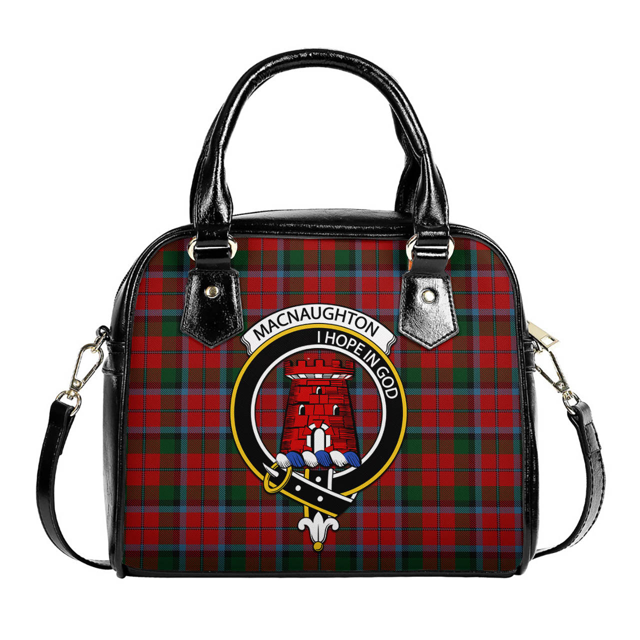 MacNaughton Tartan Shoulder Handbags with Family Crest One Size 6*25*22 cm - Tartanvibesclothing