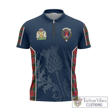 MacNaughton (McNaughton) Tartan Zipper Polo Shirt with Family Crest and Scottish Thistle Vibes Sport Style