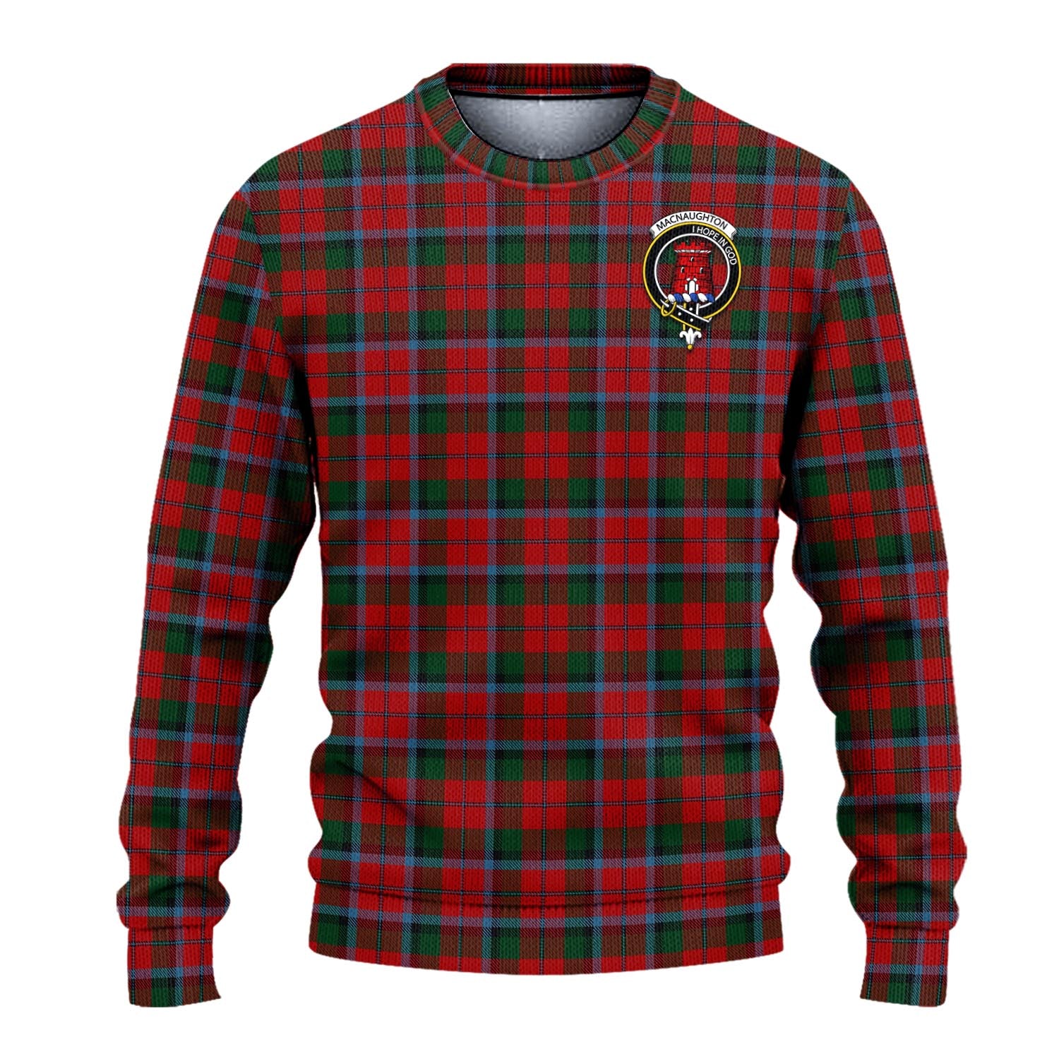 MacNaughton Tartan Knitted Sweater with Family Crest - Tartanvibesclothing