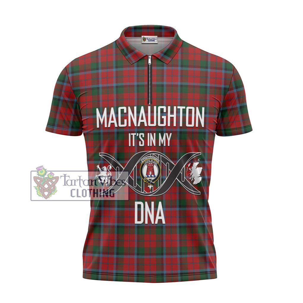 MacNaughton (McNaughton) Tartan Zipper Polo Shirt with Family Crest DNA In Me Style - Tartanvibesclothing Shop