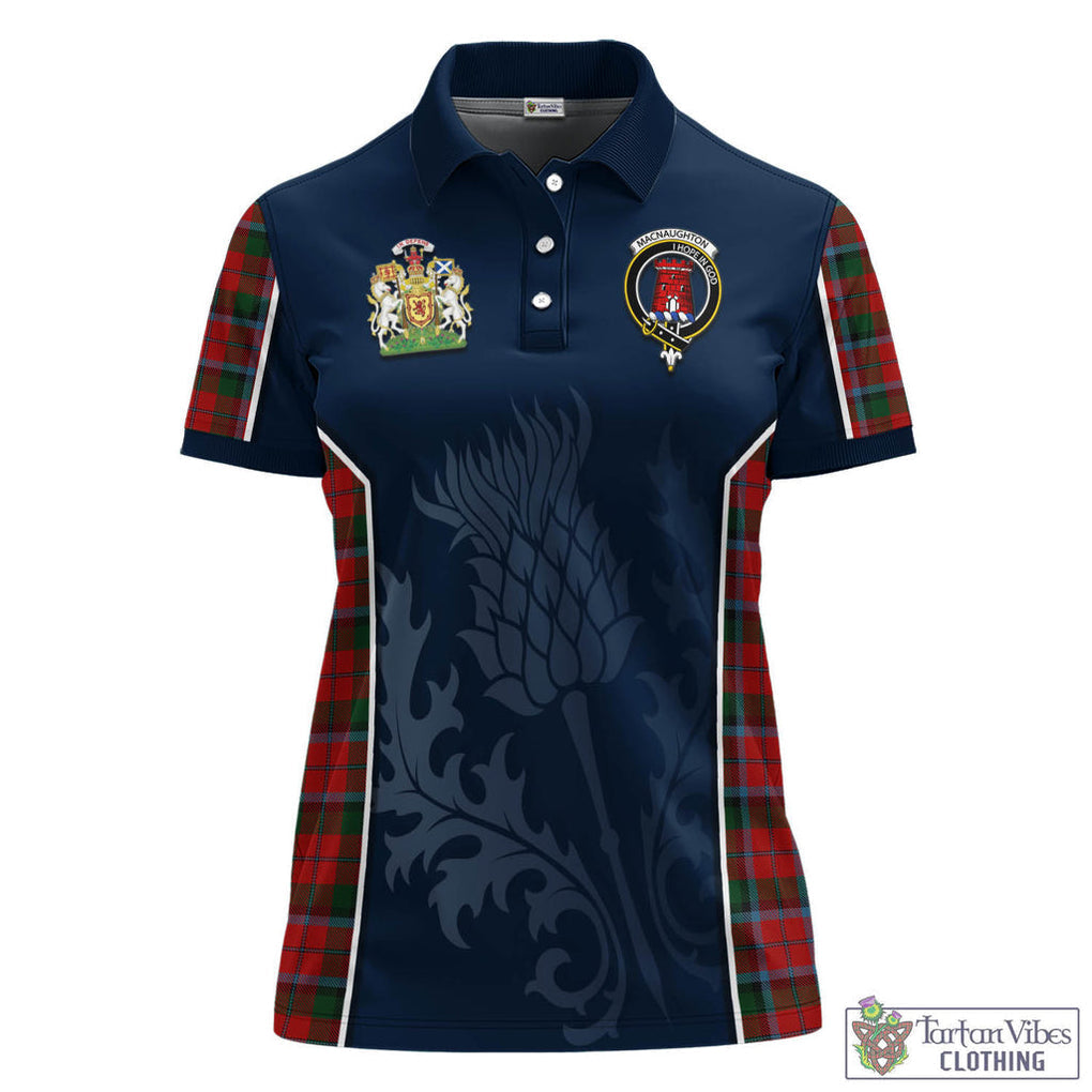 Tartan Vibes Clothing MacNaughton Tartan Women's Polo Shirt with Family Crest and Scottish Thistle Vibes Sport Style