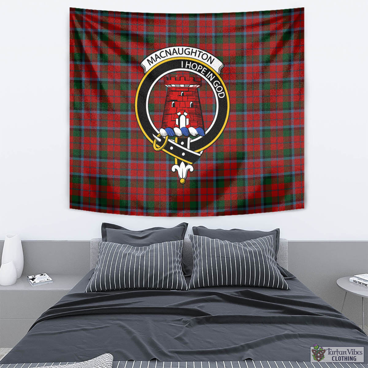 Tartan Vibes Clothing MacNaughton Tartan Tapestry Wall Hanging and Home Decor for Room with Family Crest