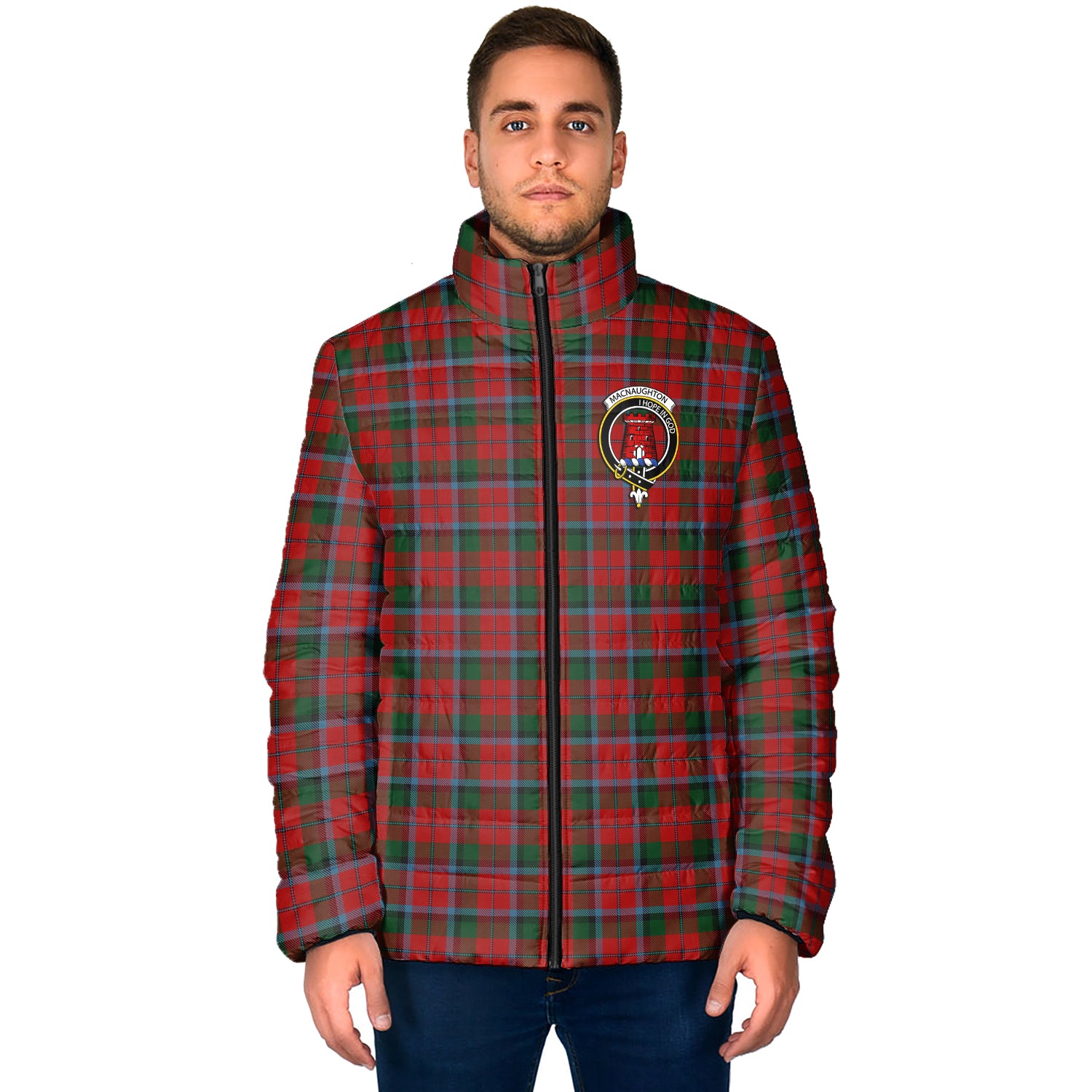 MacNaughton (McNaughton) Tartan Padded Jacket with Family Crest - Tartan Vibes Clothing