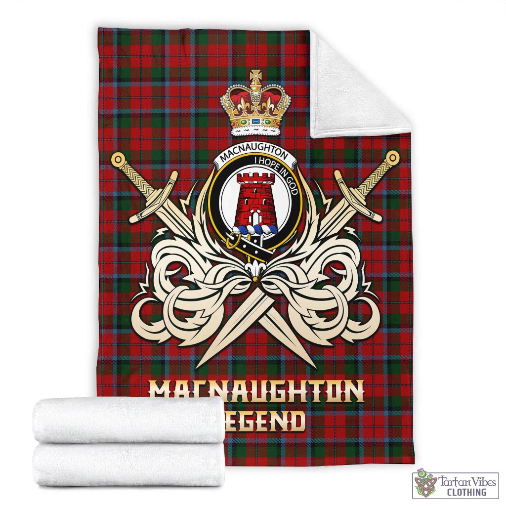 Tartan Vibes Clothing MacNaughton Tartan Blanket with Clan Crest and the Golden Sword of Courageous Legacy