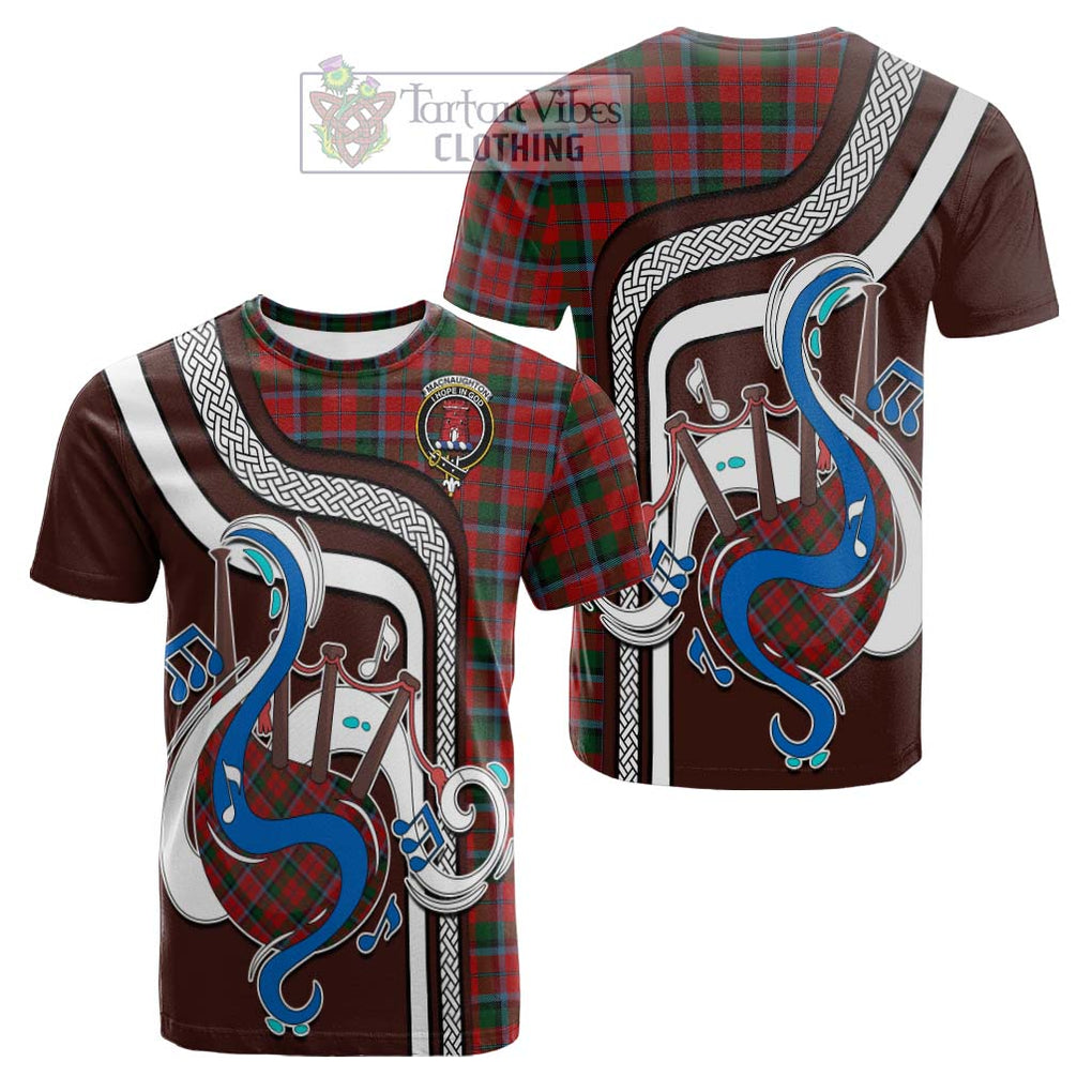 Tartan Vibes Clothing MacNaughton Tartan Cotton T-shirt with Epic Bagpipe Style