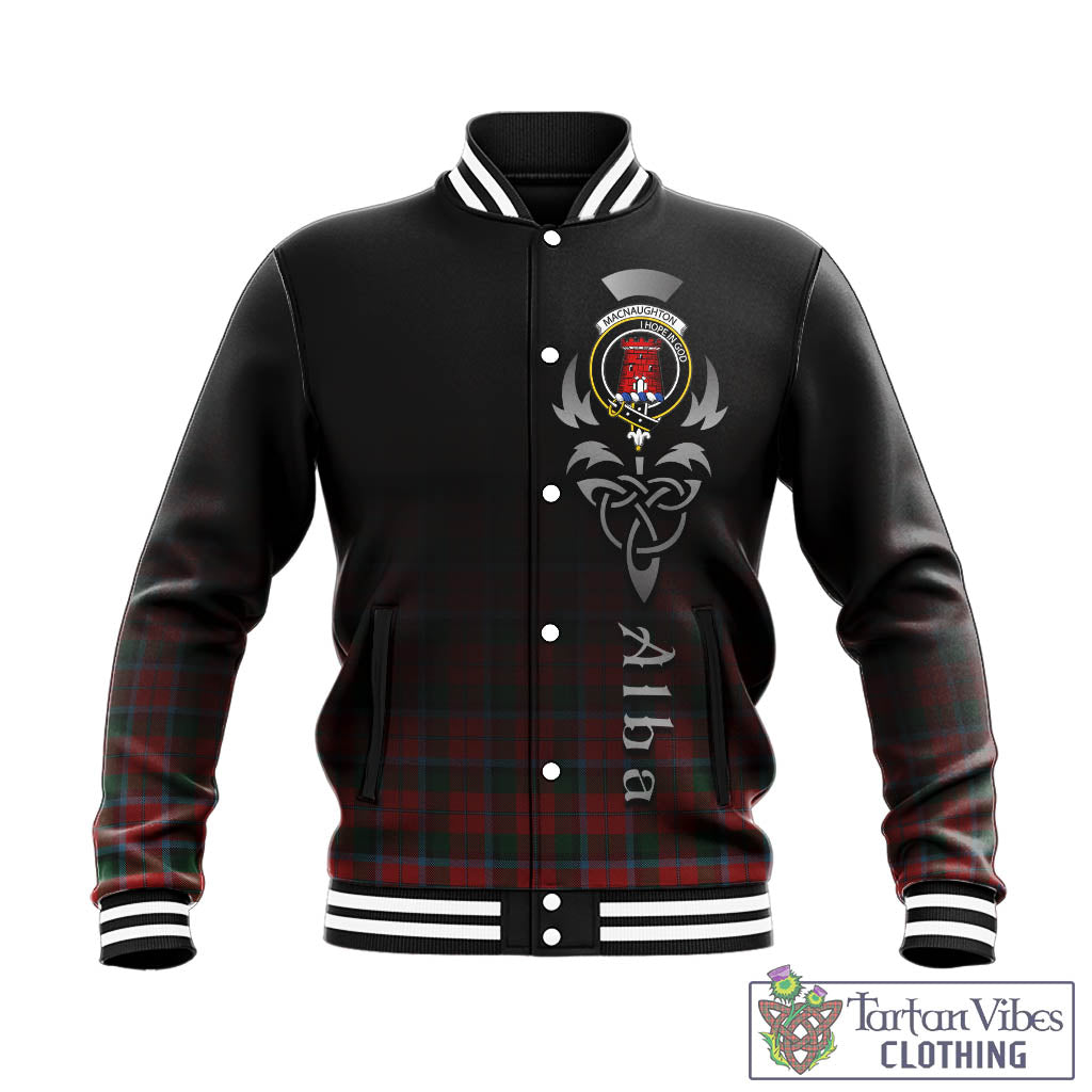 Tartan Vibes Clothing MacNaughton Tartan Baseball Jacket Featuring Alba Gu Brath Family Crest Celtic Inspired