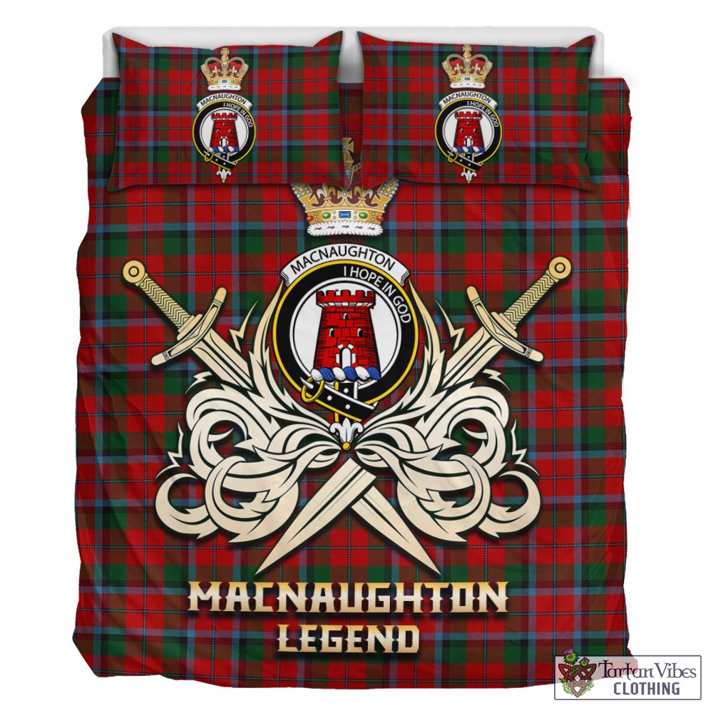 Tartan Vibes Clothing MacNaughton Tartan Bedding Set with Clan Crest and the Golden Sword of Courageous Legacy