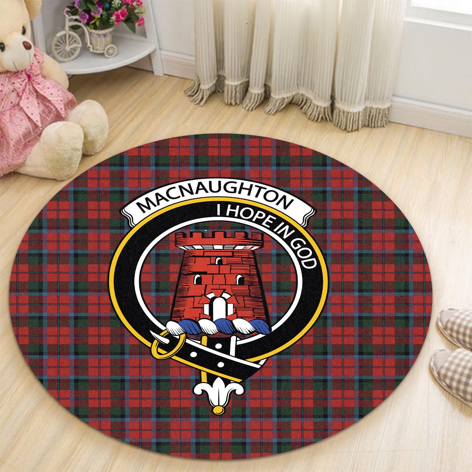 macnaughton-tartan-round-rug-with-family-crest