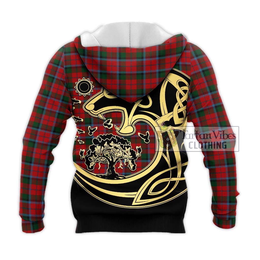 Tartan Vibes Clothing MacNaughton Tartan Knitted Hoodie with Family Crest Celtic Wolf Style