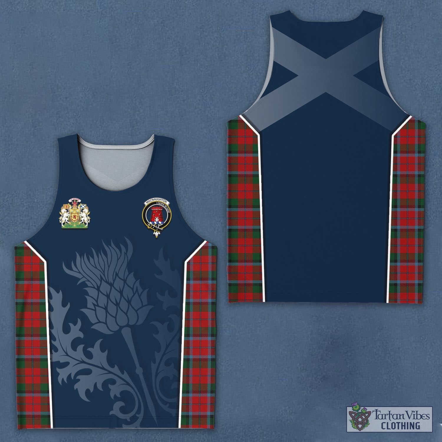 Tartan Vibes Clothing MacNaughton Tartan Men's Tanks Top with Family Crest and Scottish Thistle Vibes Sport Style