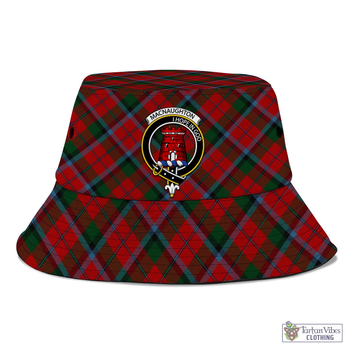 Tartan Vibes Clothing MacNaughton Tartan Bucket Hat with Family Crest