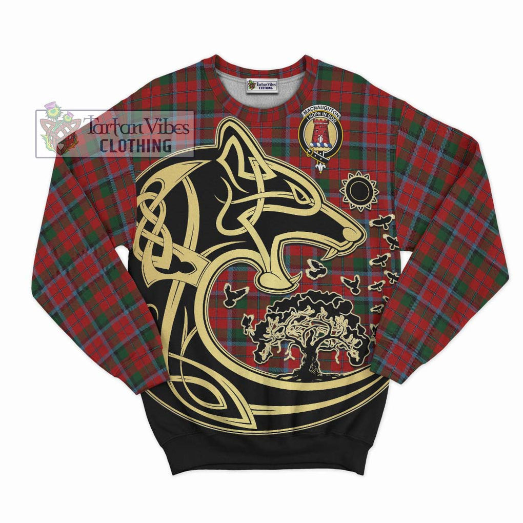 MacNaughton (McNaughton) Tartan Sweatshirt with Family Crest Celtic Wolf Style - Tartan Vibes Clothing