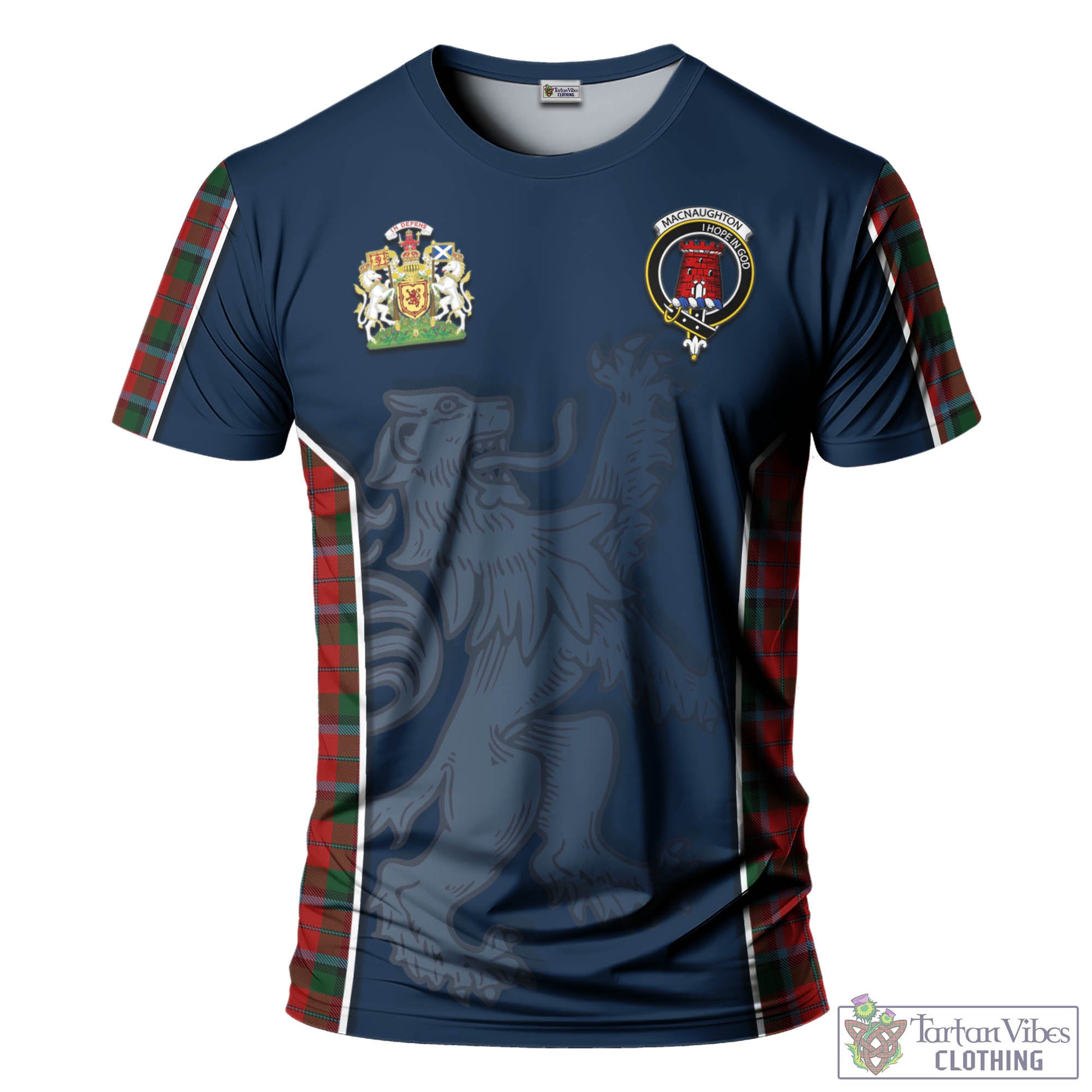 Tartan Vibes Clothing MacNaughton Tartan T-Shirt with Family Crest and Lion Rampant Vibes Sport Style