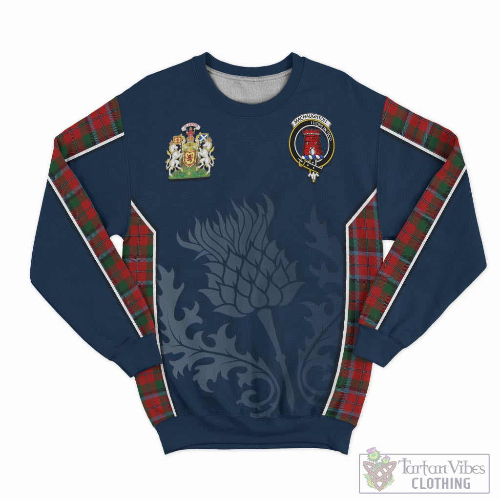 Tartan Vibes Clothing MacNaughton Tartan Sweatshirt with Family Crest and Scottish Thistle Vibes Sport Style