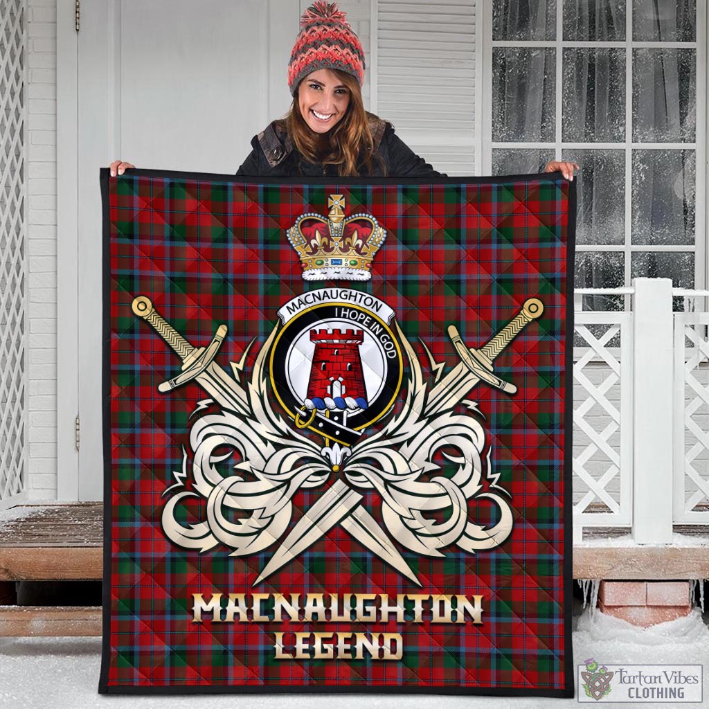 Tartan Vibes Clothing MacNaughton Tartan Quilt with Clan Crest and the Golden Sword of Courageous Legacy