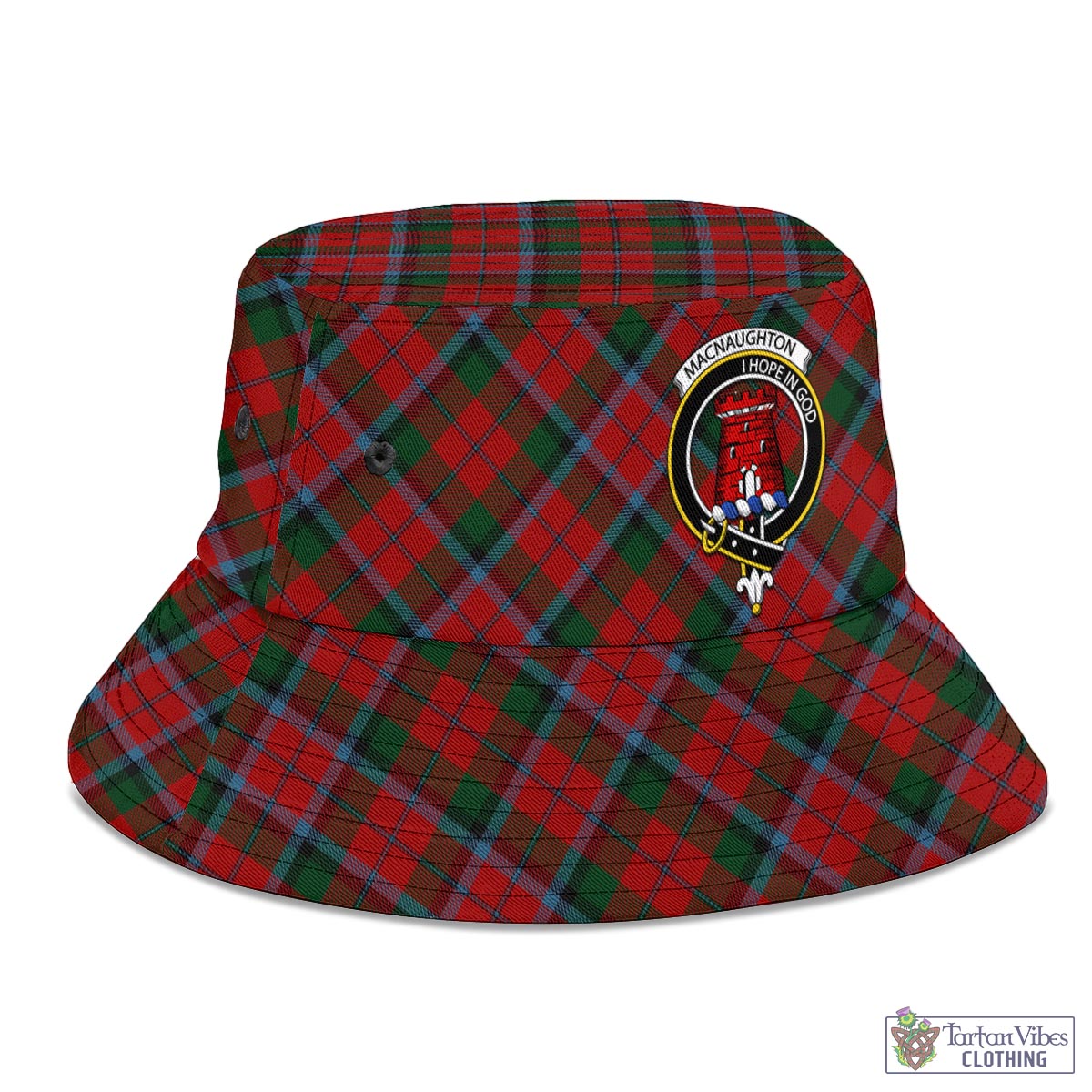 Tartan Vibes Clothing MacNaughton Tartan Bucket Hat with Family Crest