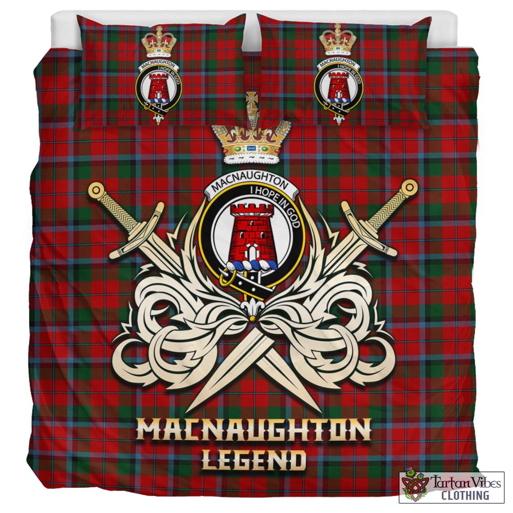 Tartan Vibes Clothing MacNaughton Tartan Bedding Set with Clan Crest and the Golden Sword of Courageous Legacy