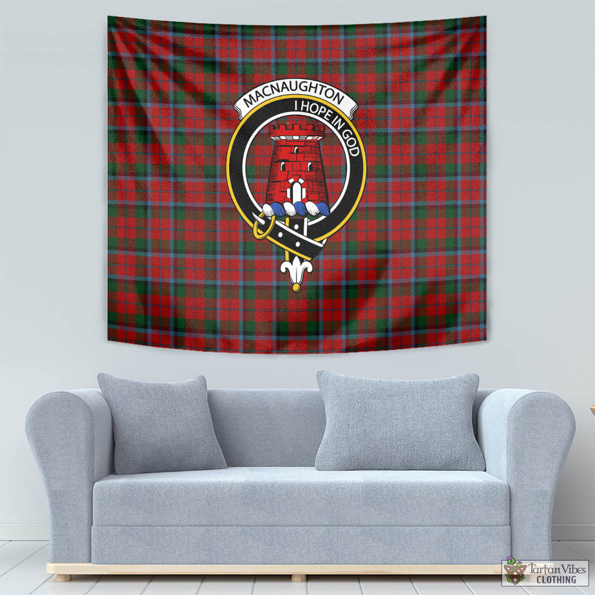 Tartan Vibes Clothing MacNaughton Tartan Tapestry Wall Hanging and Home Decor for Room with Family Crest