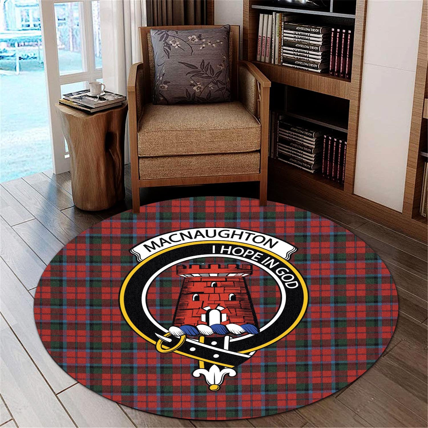 macnaughton-tartan-round-rug-with-family-crest