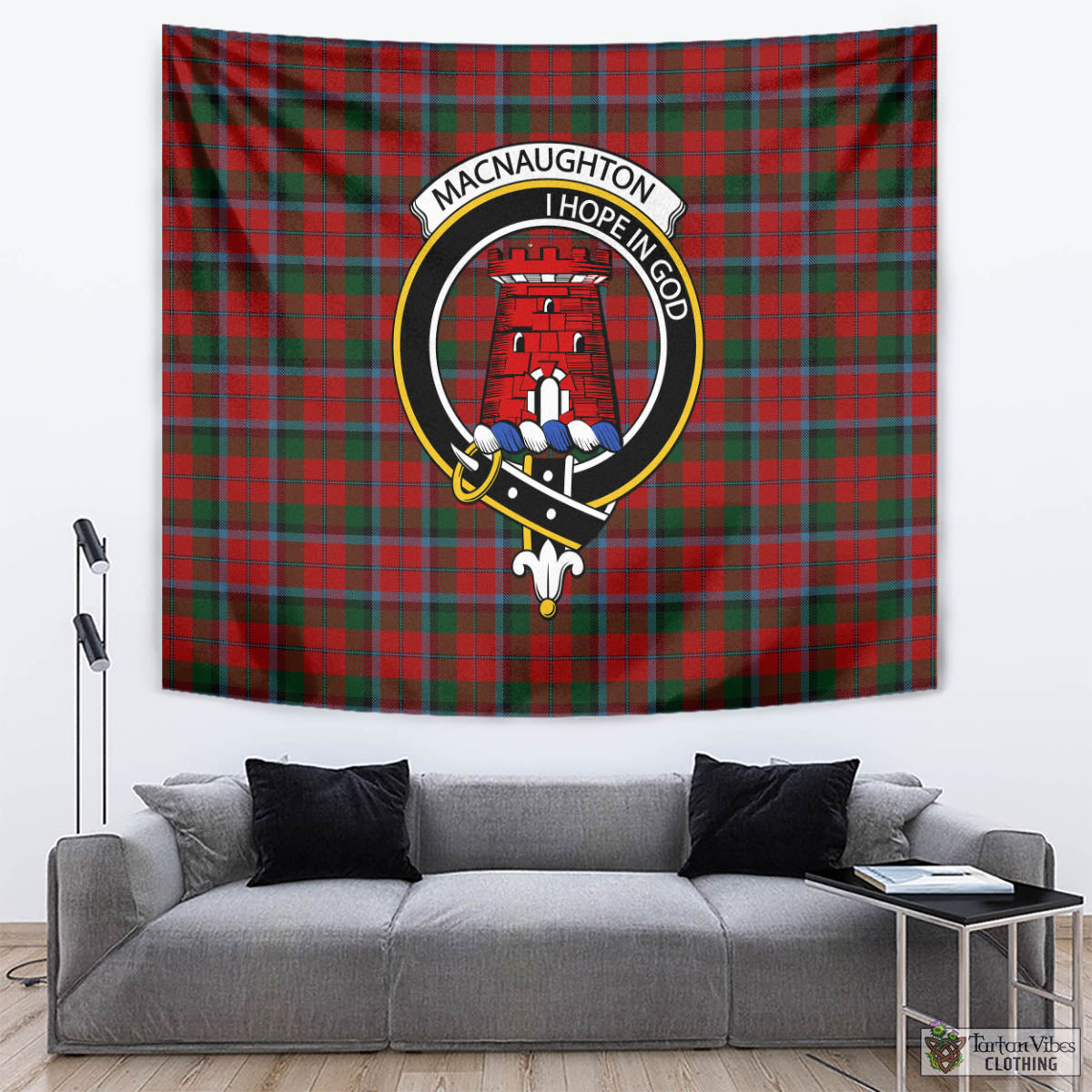 Tartan Vibes Clothing MacNaughton Tartan Tapestry Wall Hanging and Home Decor for Room with Family Crest