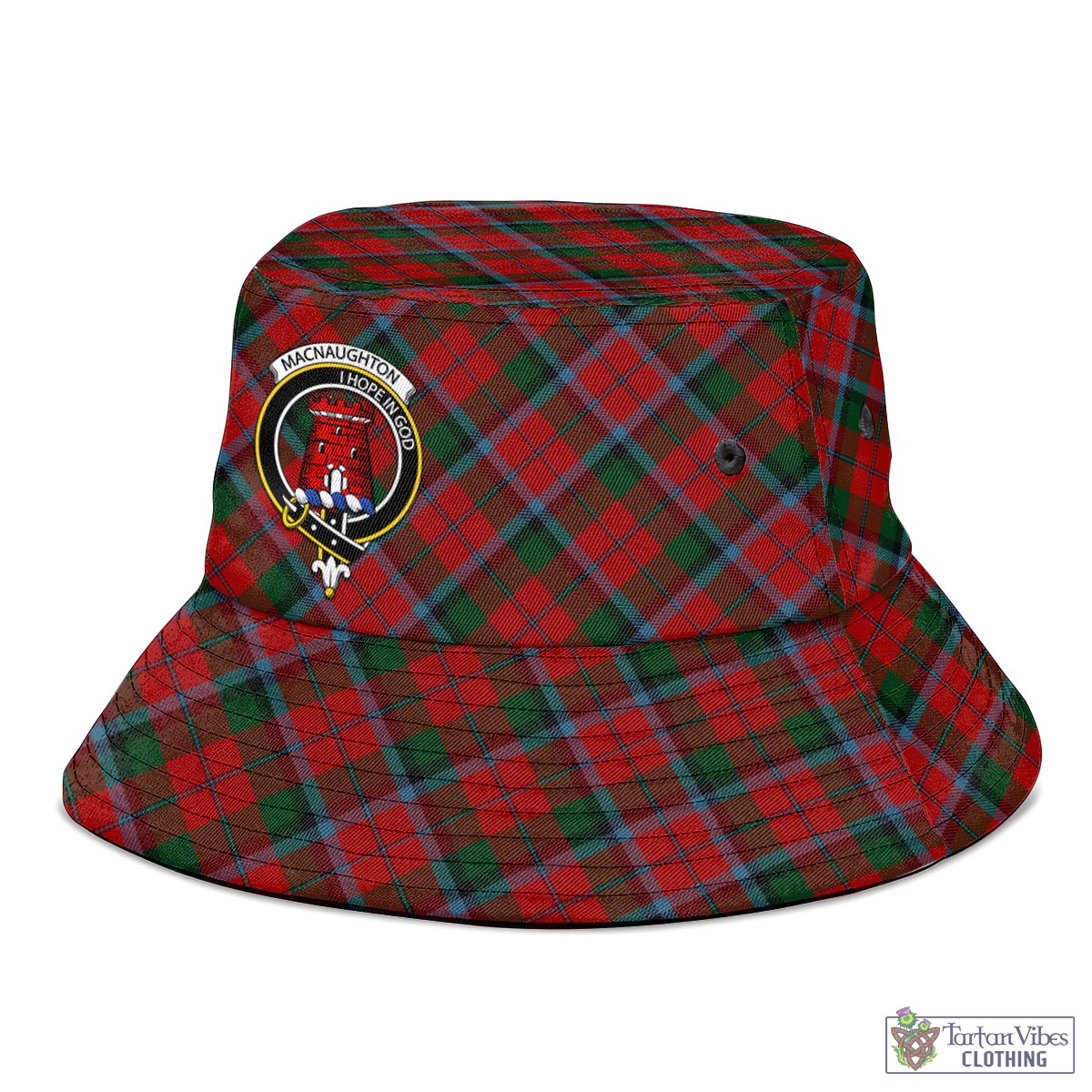 Tartan Vibes Clothing MacNaughton Tartan Bucket Hat with Family Crest