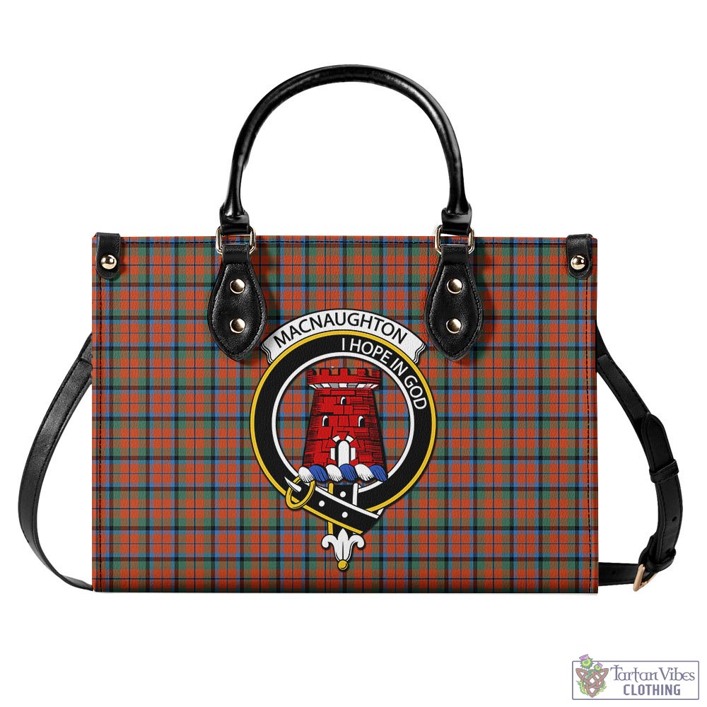 Tartan Vibes Clothing MacNaughton Ancient Tartan Luxury Leather Handbags with Family Crest